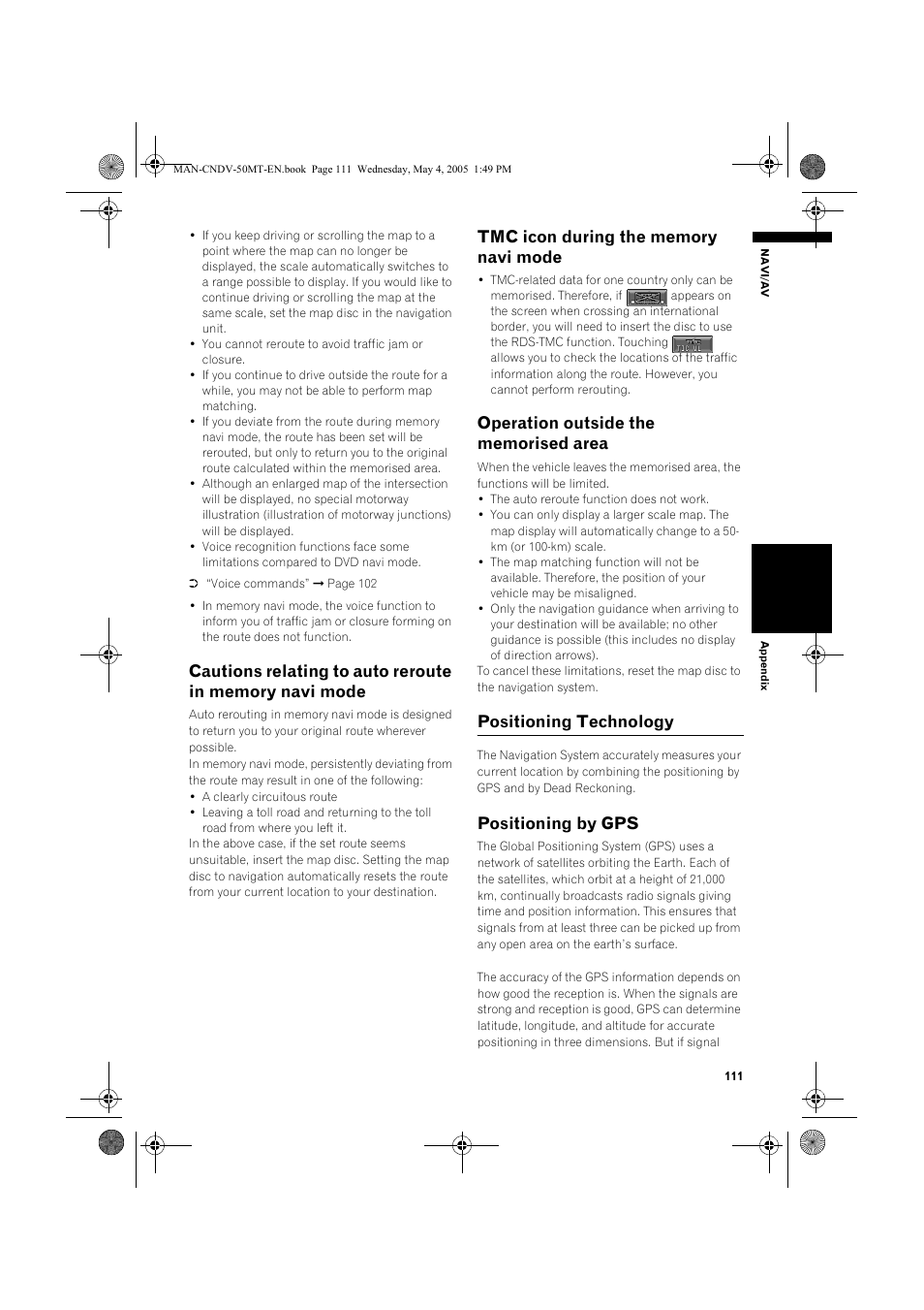 Positioning technology, Positioning by gps | Pioneer CNDV-50MT User Manual | Page 113 / 142