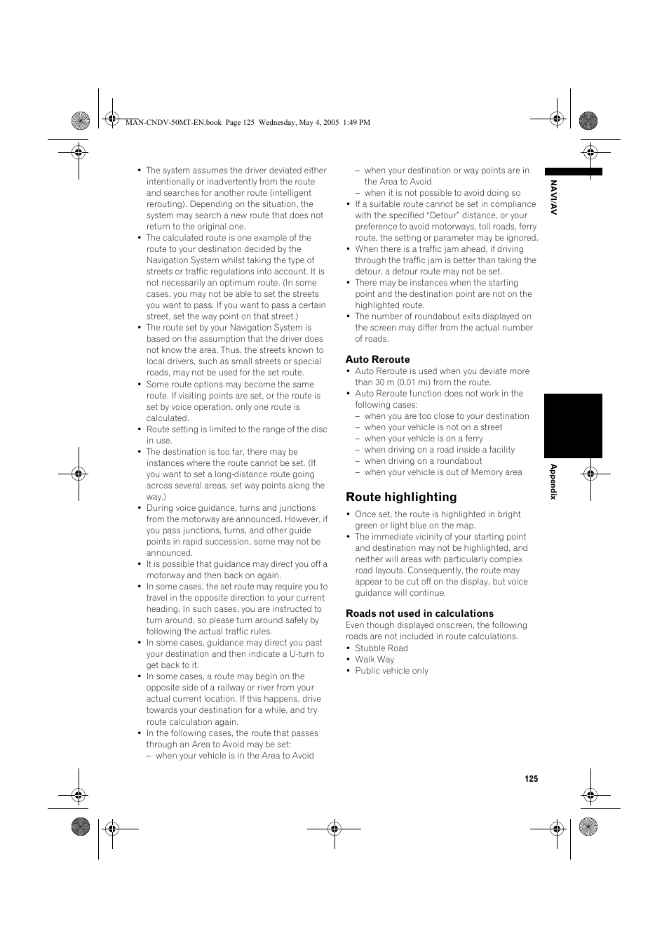 Route highlighting | Pioneer CNDV-50MT User Manual | Page 127 / 142