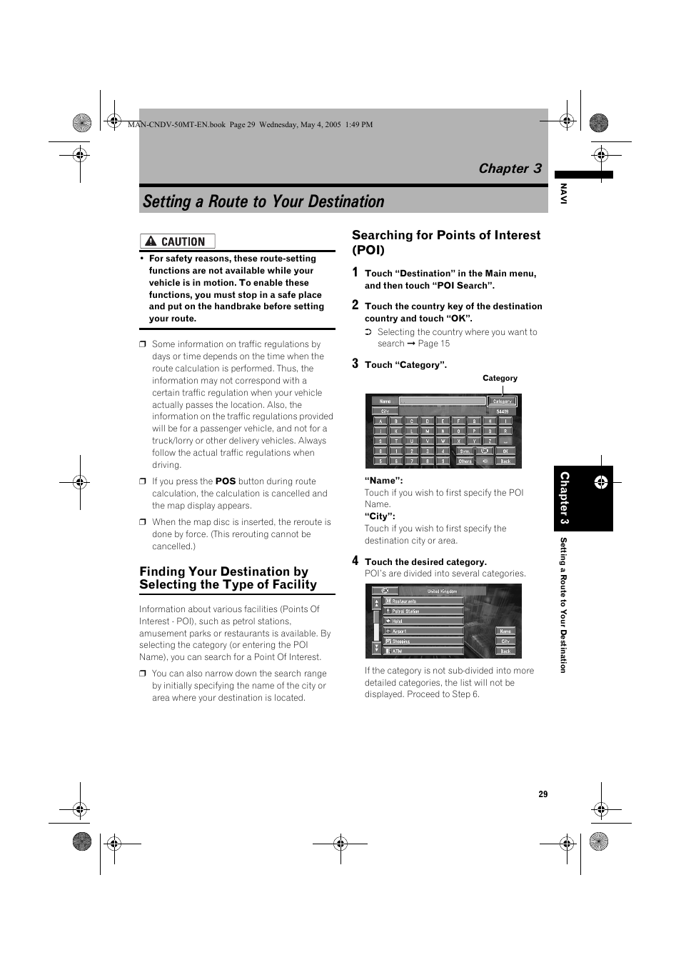 Setting a route to your destination, Chapter 3, Searching for points of interest (poi) | Pioneer CNDV-50MT User Manual | Page 31 / 142