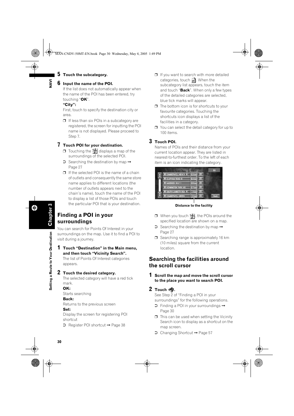 Finding a poi in your surroundings, Searching the facilities around the scroll cursor | Pioneer CNDV-50MT User Manual | Page 32 / 142