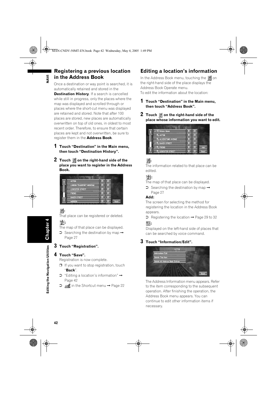 Editing a location’s information | Pioneer CNDV-50MT User Manual | Page 44 / 142