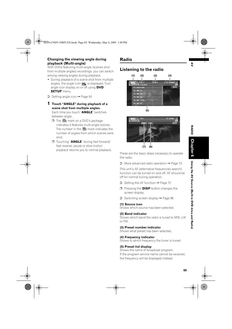 Radio listening to the radio | Pioneer CNDV-50MT User Manual | Page 71 / 142