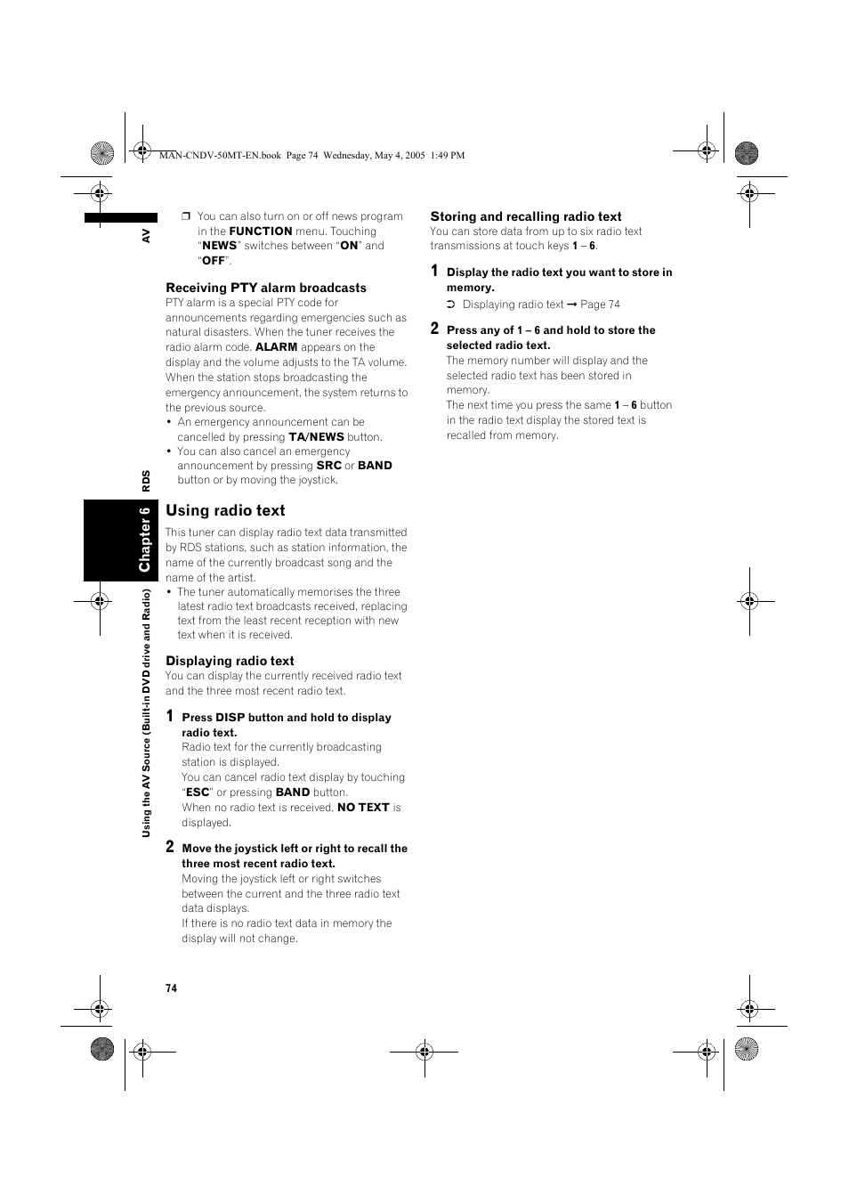Using radio text | Pioneer CNDV-50MT User Manual | Page 76 / 142