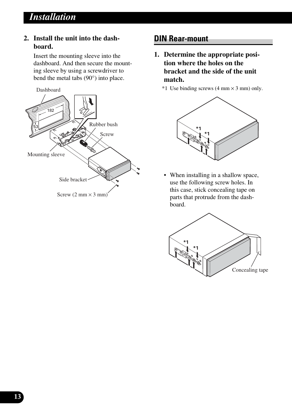 Din rear-mount, Installation | Pioneer AVH-P5900DVD User Manual | Page 14 / 86