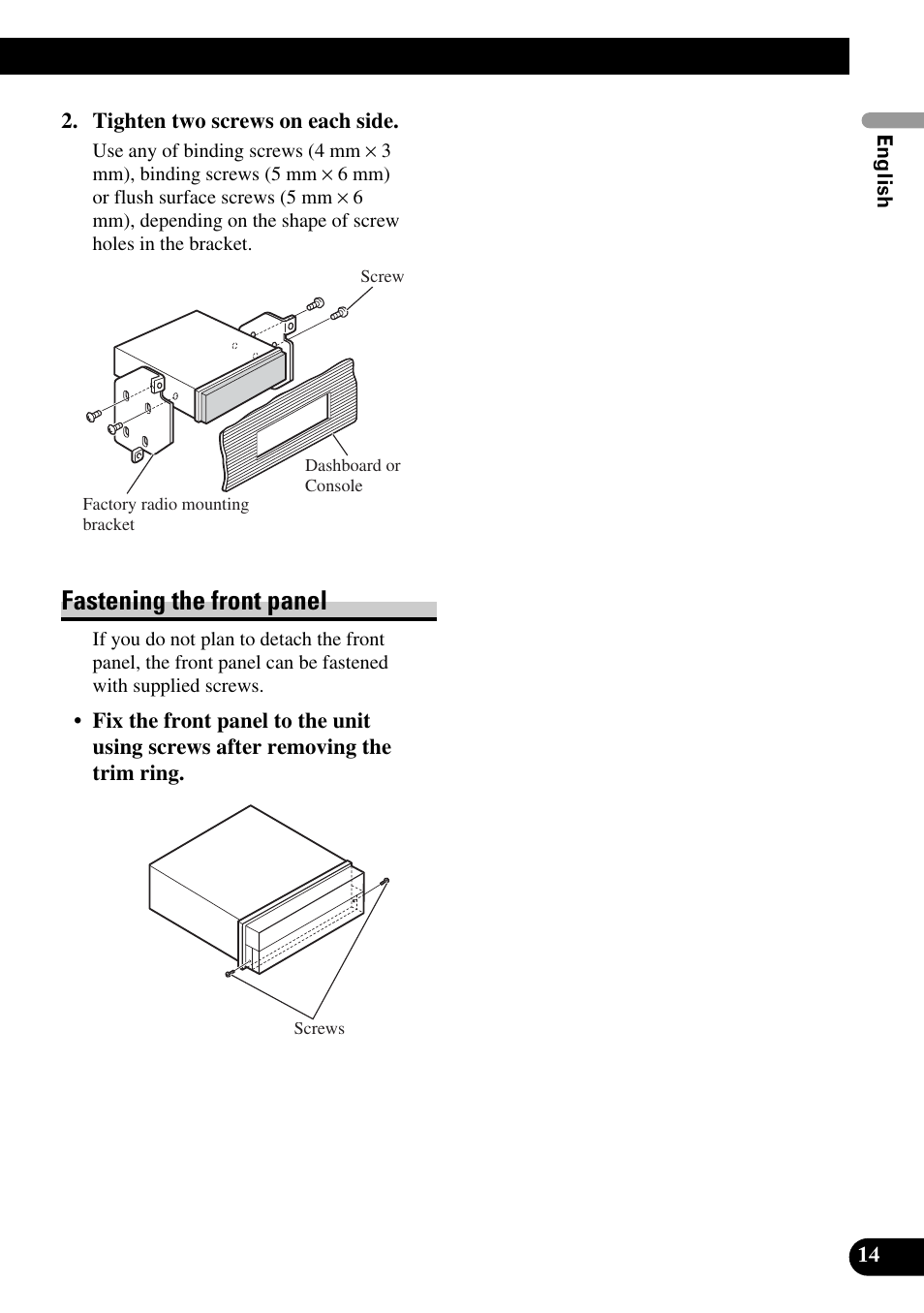 Fastening the front panel | Pioneer AVH-P5900DVD User Manual | Page 15 / 86