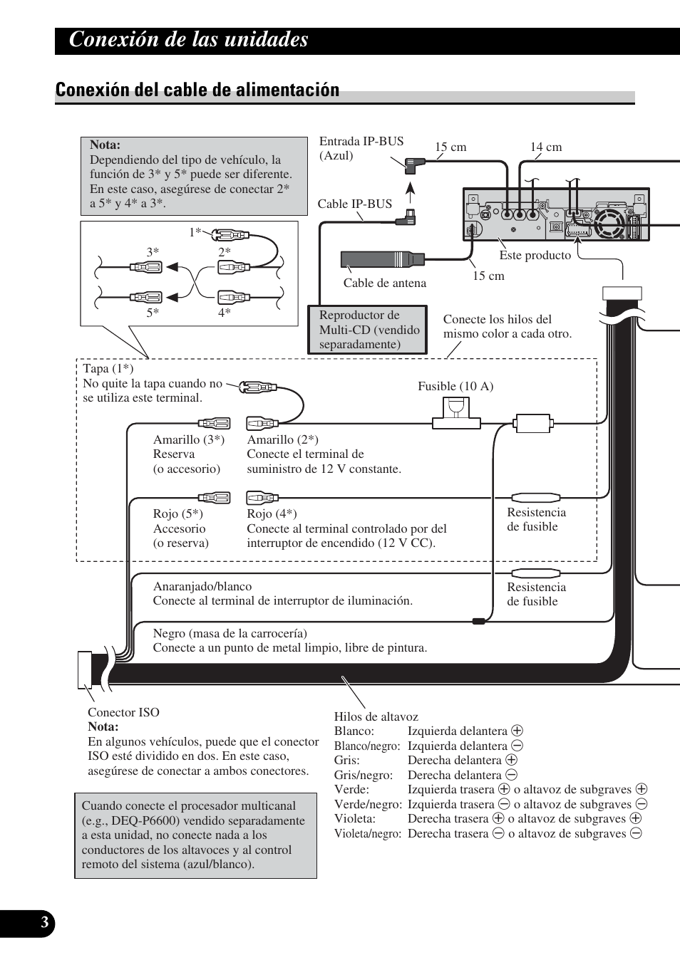 Conexión del cable de alimentación, Conexión de las unidades | Pioneer AVH-P5900DVD User Manual | Page 18 / 86