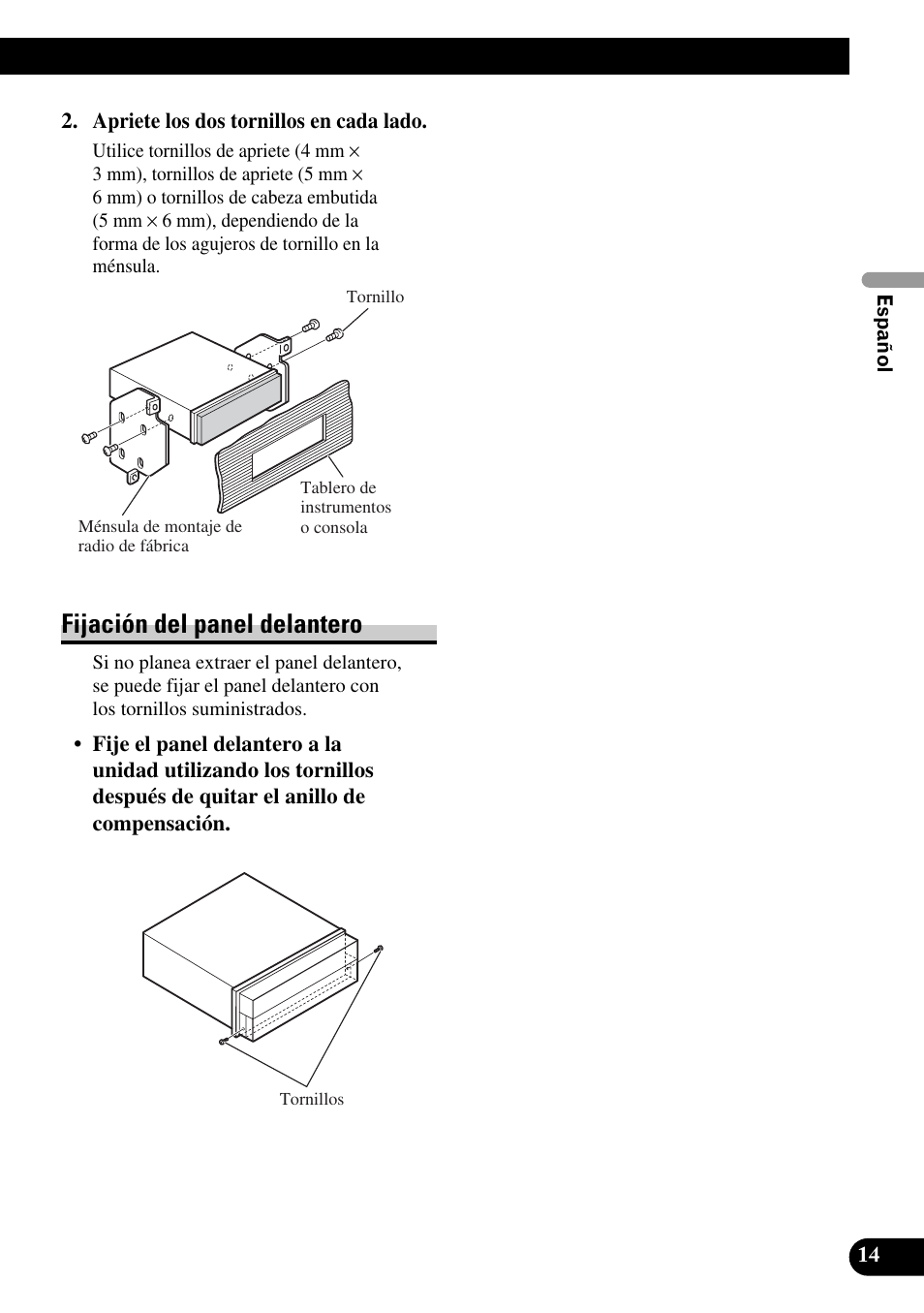 Fijación del panel delantero | Pioneer AVH-P5900DVD User Manual | Page 29 / 86