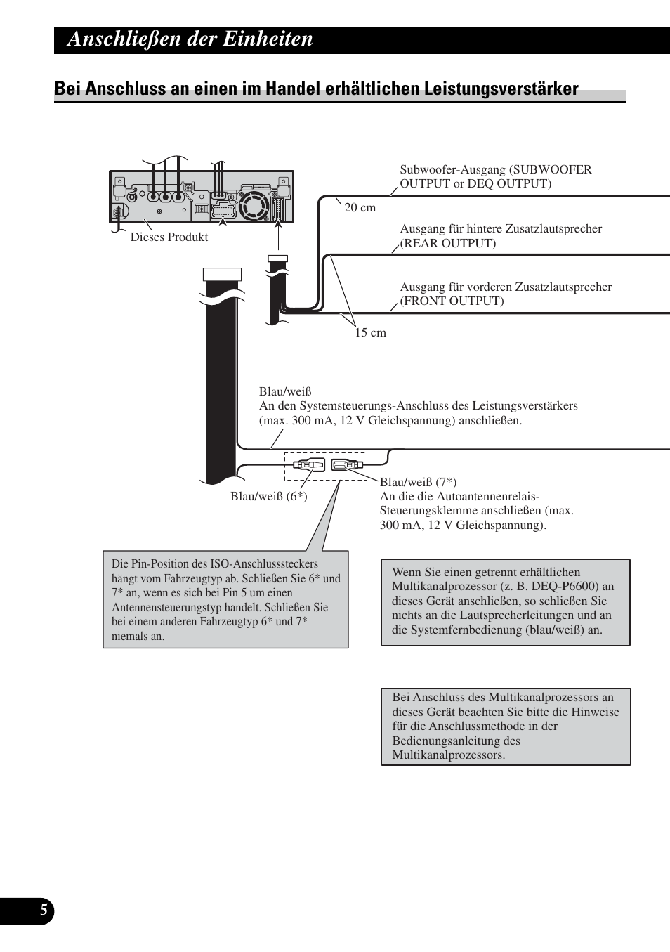 Bei anschluss an einen im handel, Erhältlichen leistungsverstärker, Anschließen der einheiten | Pioneer AVH-P5900DVD User Manual | Page 34 / 86