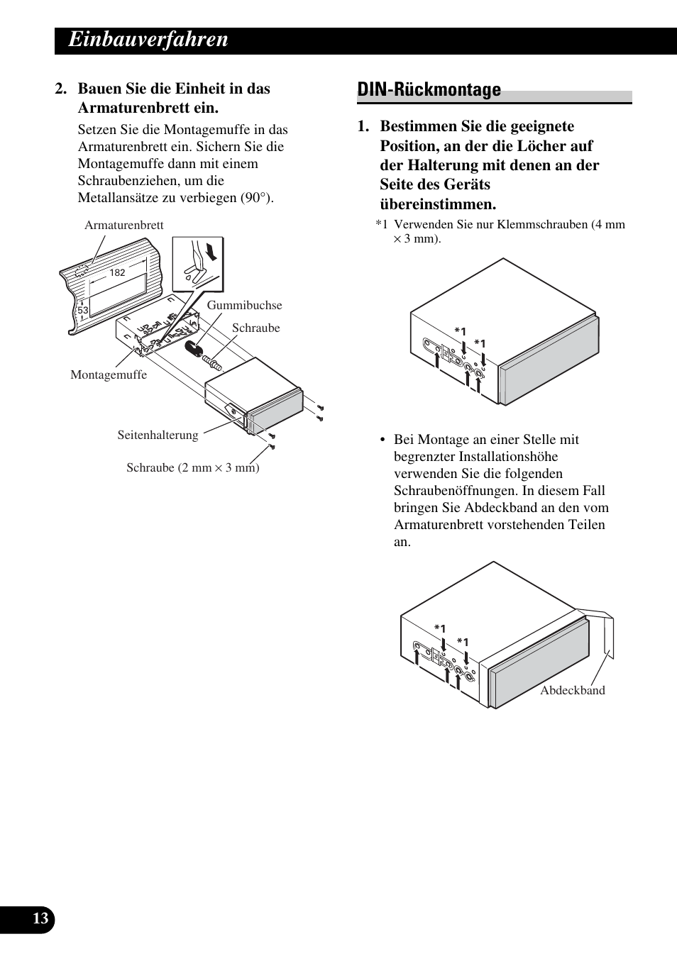 Din-rückmontage, Einbauverfahren | Pioneer AVH-P5900DVD User Manual | Page 42 / 86