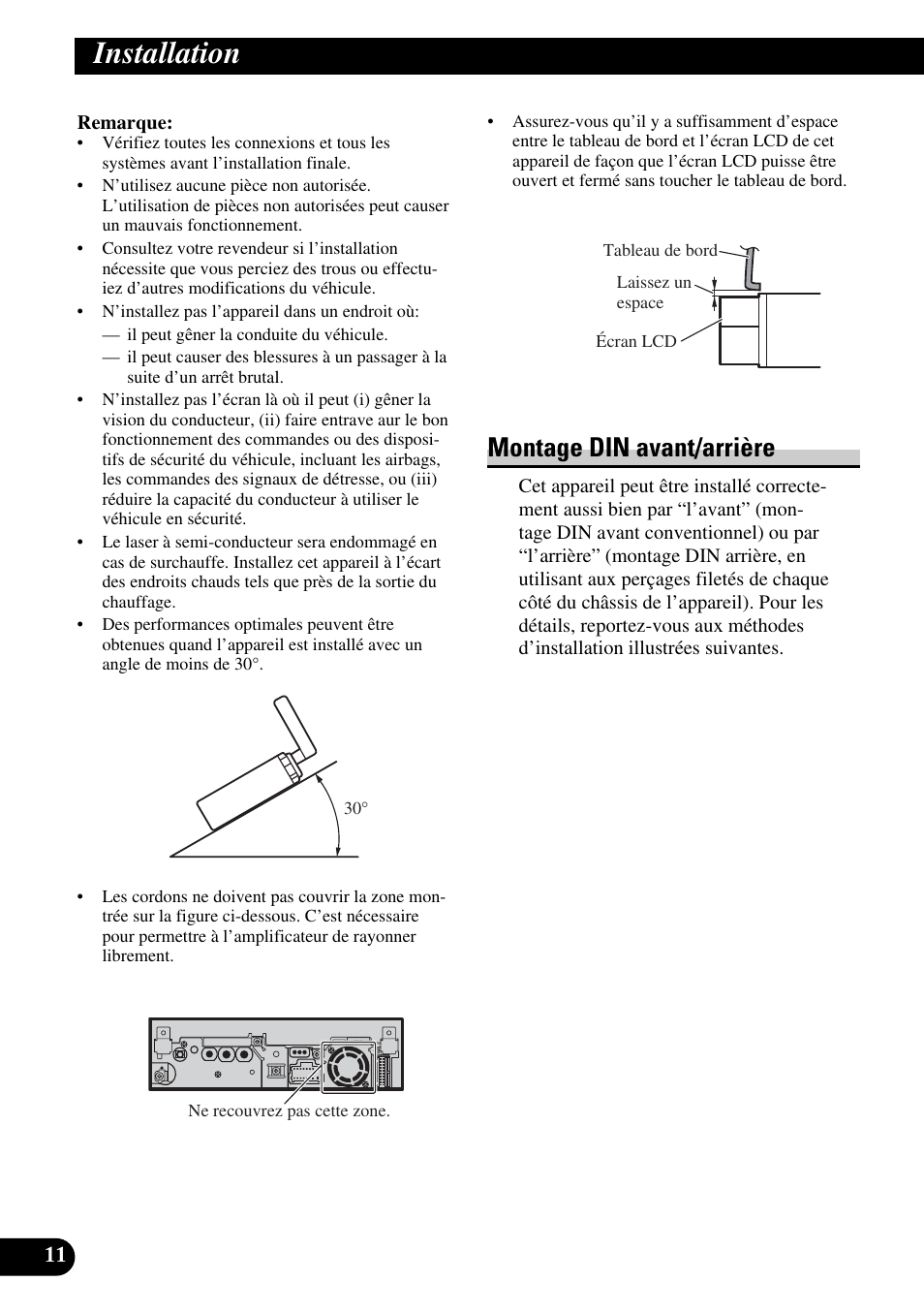 Installation, Montage din avant/arrière | Pioneer AVH-P5900DVD User Manual | Page 54 / 86