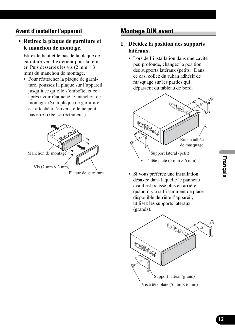 Montage din avant, Avant d’installer l’appareil | Pioneer AVH-P5900DVD User Manual | Page 55 / 86