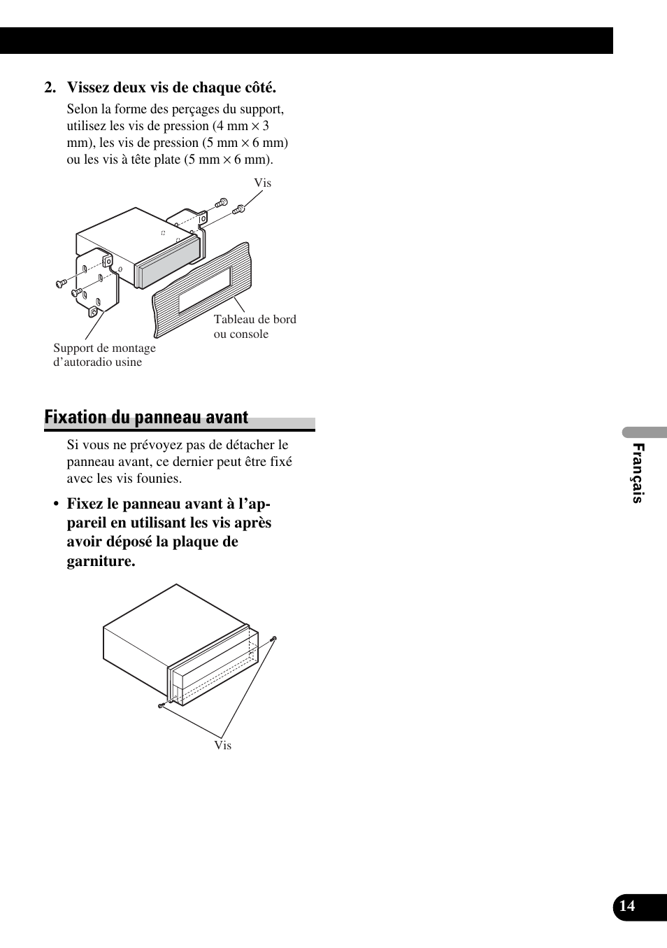 Fixation du panneau avant | Pioneer AVH-P5900DVD User Manual | Page 57 / 86