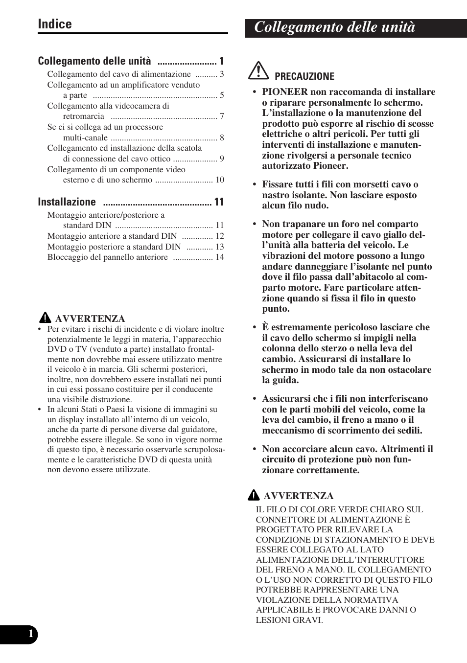 Italiano, Collegamento delle unità, Indice | Pioneer AVH-P5900DVD User Manual | Page 58 / 86
