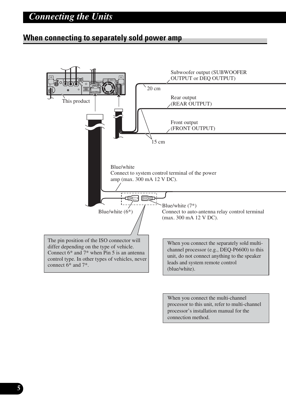 When connecting to separately sold power, Connecting the units, When connecting to separately sold power amp | Pioneer AVH-P5900DVD User Manual | Page 6 / 86
