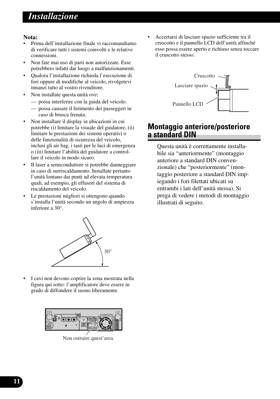 Installazione, Montaggio anteriore/posteriore a, Standard din | Montaggio anteriore/posteriore a standard din | Pioneer AVH-P5900DVD User Manual | Page 68 / 86