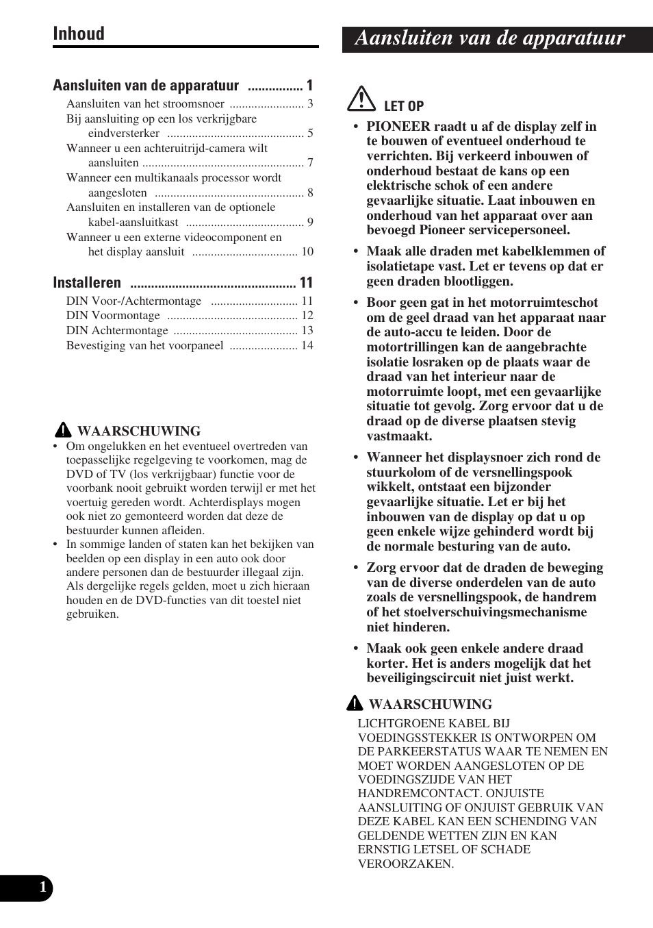 Nederlands, Aansluiten van de apparatuur, Inhoud | Pioneer AVH-P5900DVD User Manual | Page 72 / 86