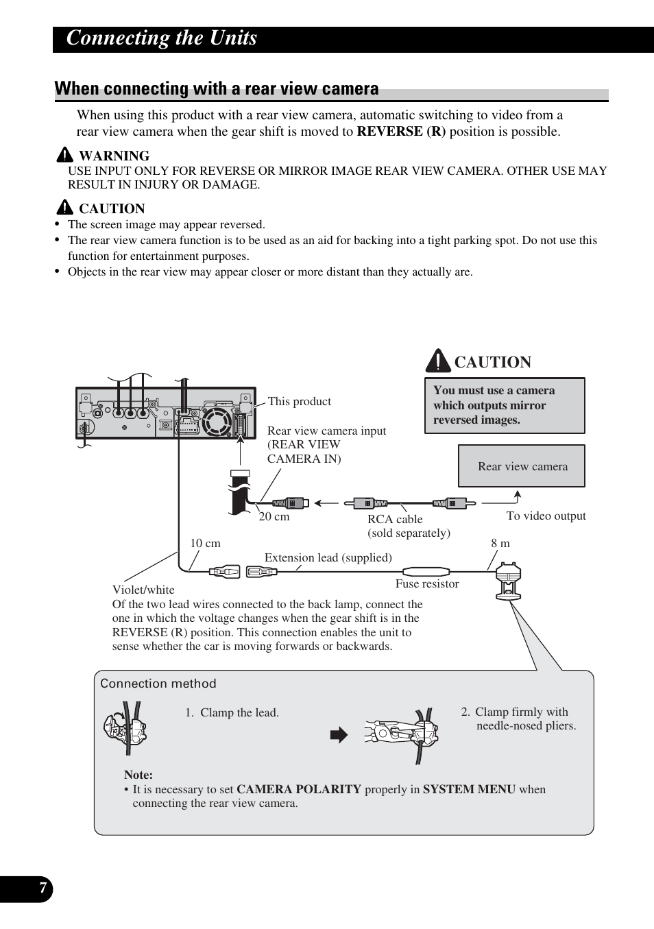 When connecting with a rear view camera, Connecting the units, Caution | Pioneer AVH-P5900DVD User Manual | Page 8 / 86