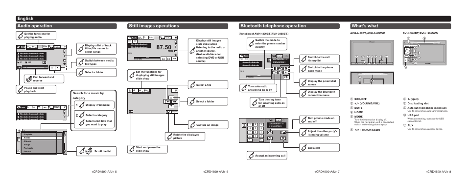 Audio operation | Pioneer AVH-2400BT User Manual | Page 2 / 8