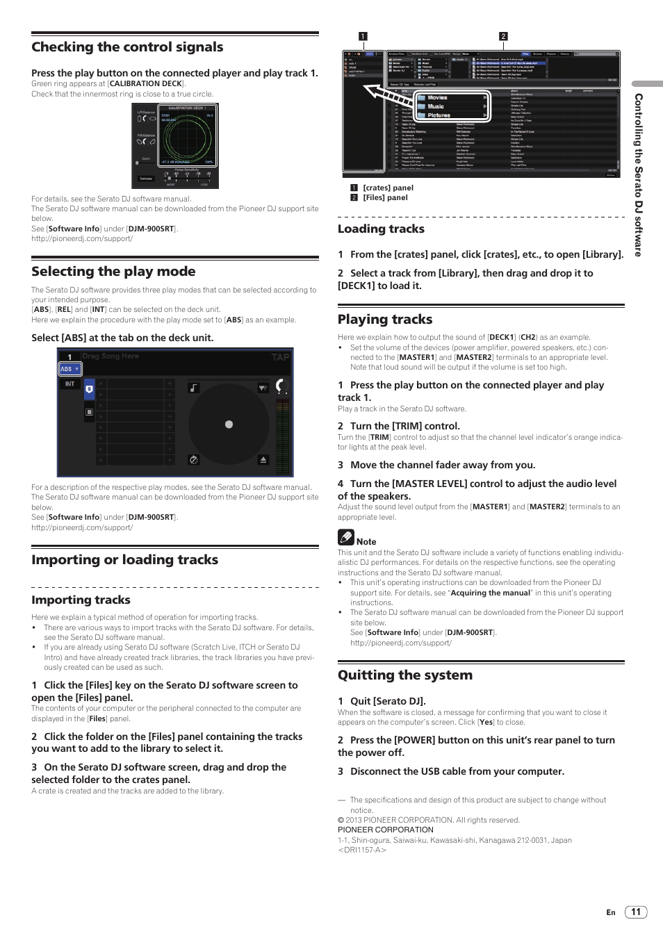 Checking the control signals, Selecting the play mode, Importing or loading tracks | Playing tracks, Quitting the system | Pioneer DJM-900SRT User Manual | Page 11 / 11