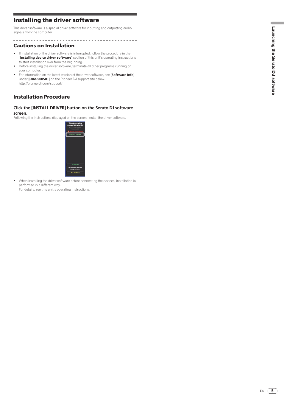 Installing the driver software, Cautions on installation, Installation procedure | Pioneer DJM-900SRT User Manual | Page 5 / 11