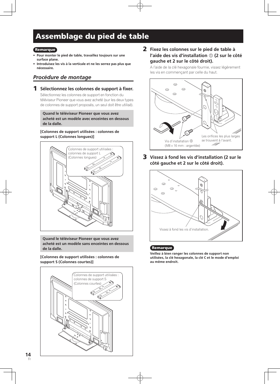 Assemblage du pied de table, Procédure de montage | Pioneer PDK-TS36B User Manual | Page 14 / 82