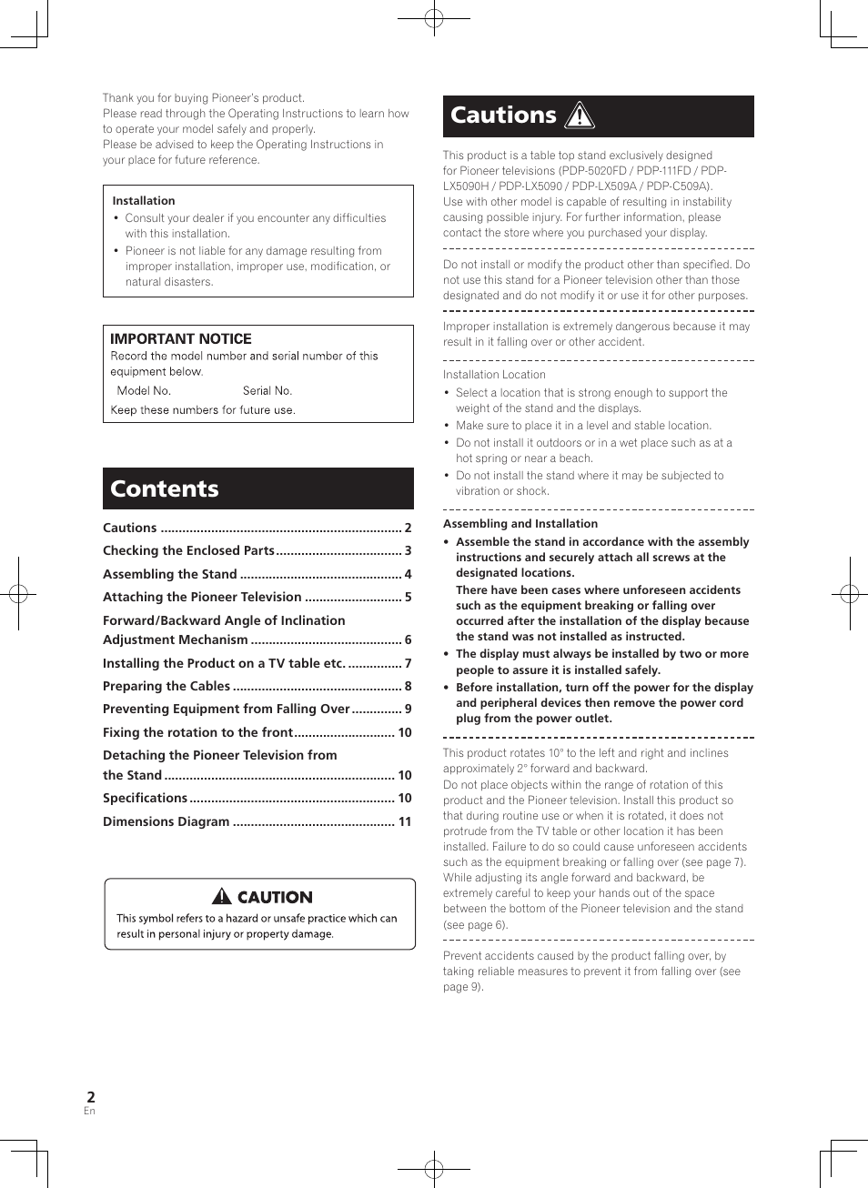Pioneer PDK-TS36B User Manual | Page 2 / 82