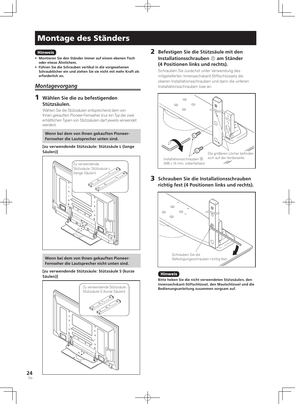 Montage des ständers, Montagevorgang | Pioneer PDK-TS36B User Manual | Page 24 / 82