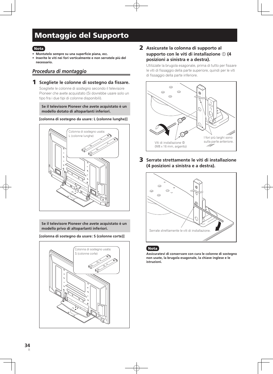 Montaggio del supporto, Procedura di montaggio | Pioneer PDK-TS36B User Manual | Page 34 / 82