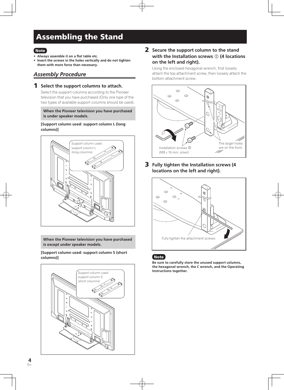 Assembling the stand, Assembly procedure | Pioneer PDK-TS36B User Manual | Page 4 / 82