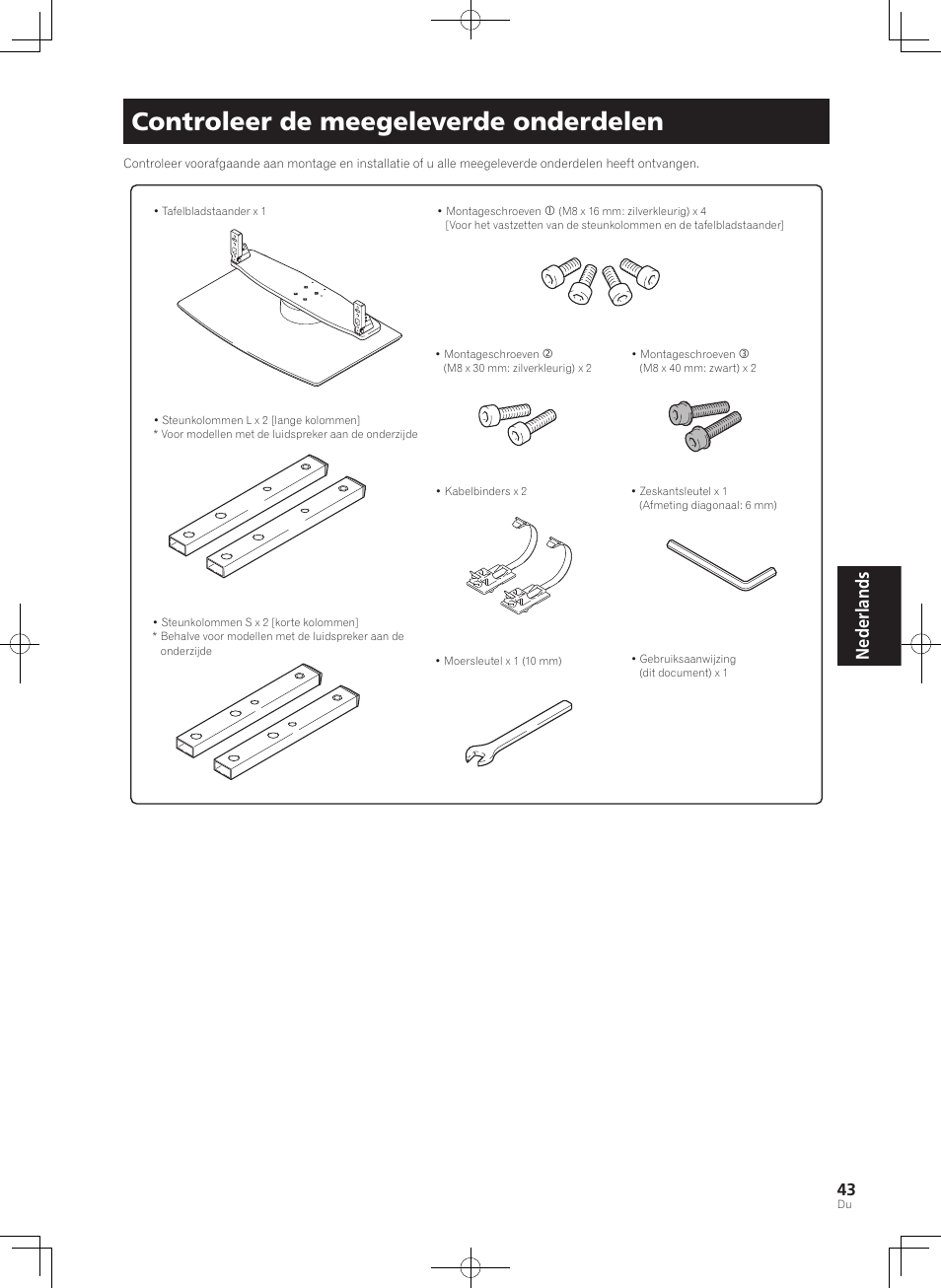 Controleer de meegeleverde onderdelen, Nederlands | Pioneer PDK-TS36B User Manual | Page 43 / 82