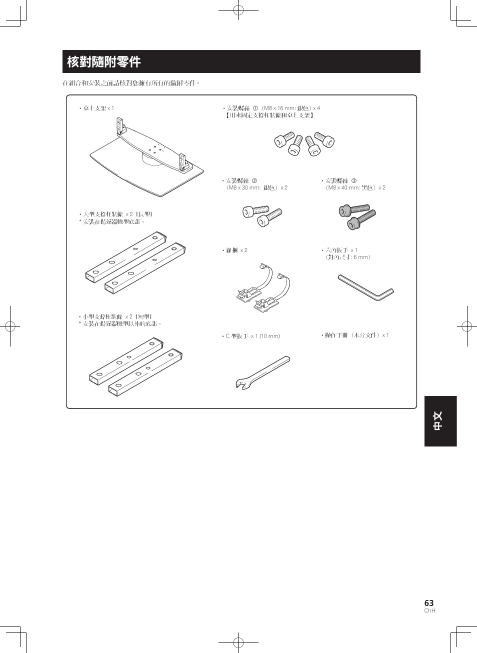 核對隨附零件 | Pioneer PDK-TS36B User Manual | Page 63 / 82