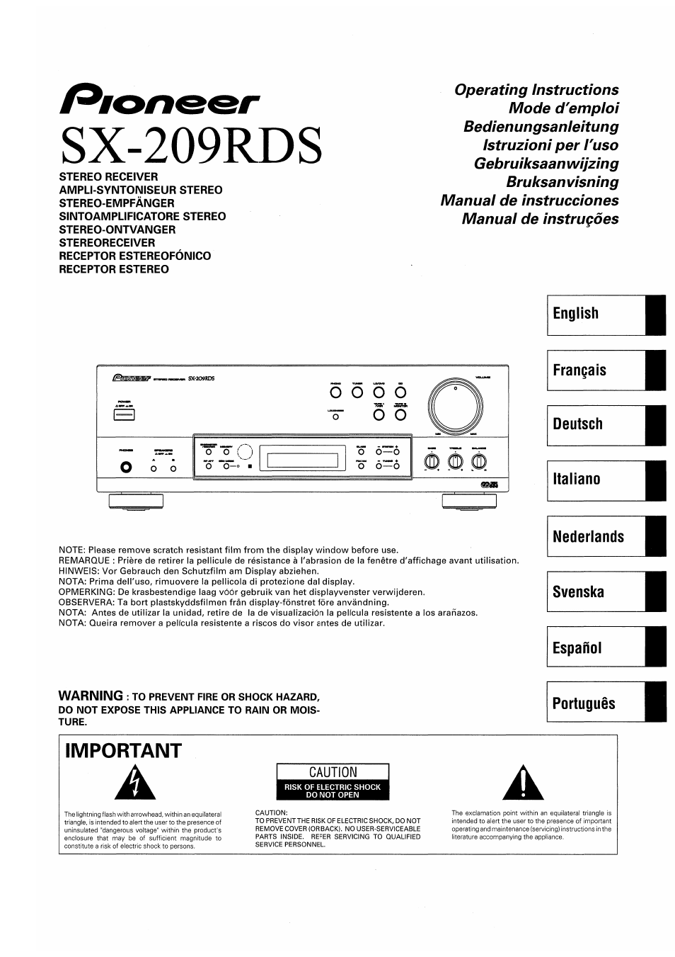 Pioneer SX-209RDS User Manual | 130 pages
