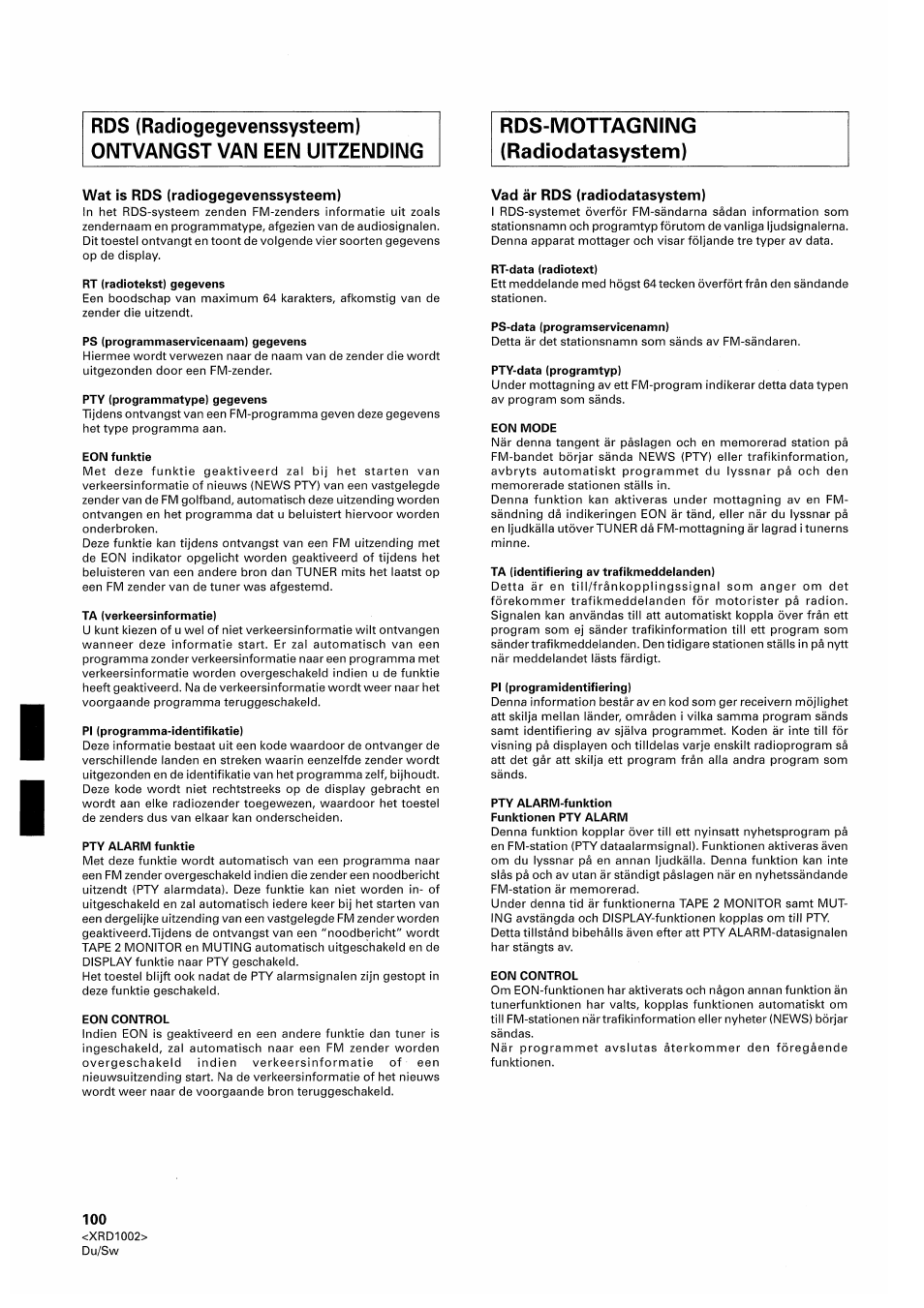 Wat is rds (radiogegevenssysteem), Vad är rds (radiodatasystem) | Pioneer SX-209RDS User Manual | Page 100 / 130