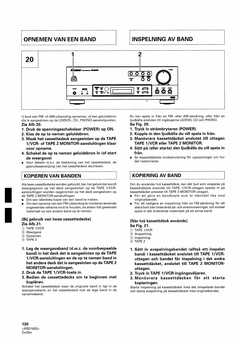 Kopieren van banden, Kopiering av band, Й 0 й | Pioneer SX-209RDS User Manual | Page 120 / 130