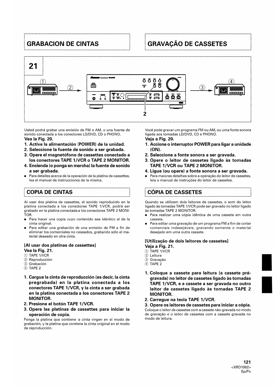 Copia de cintas, Copia de cassetes | Pioneer SX-209RDS User Manual | Page 121 / 130