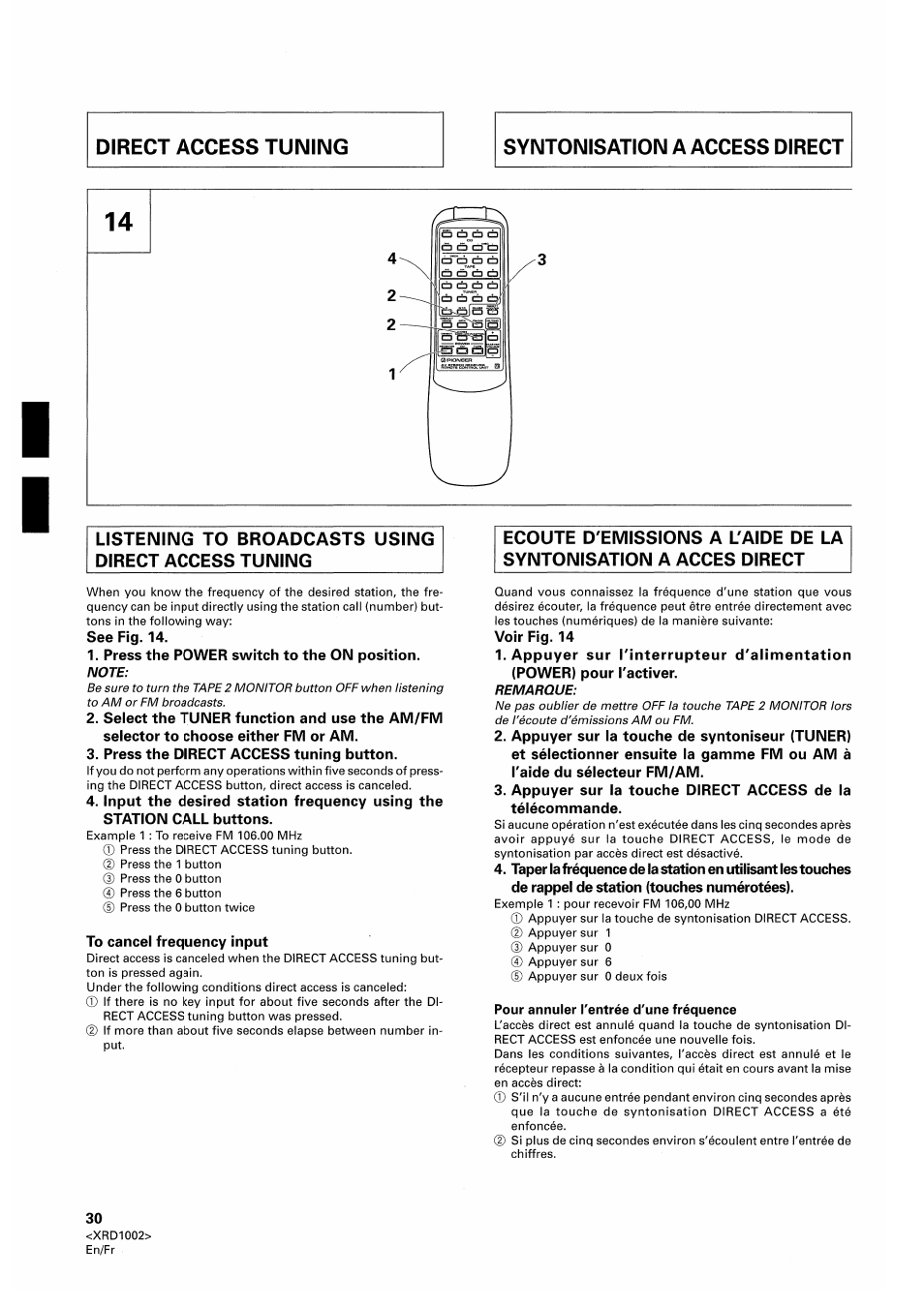 Listening to broadcasts using direct access tuning | Pioneer SX-209RDS User Manual | Page 30 / 130