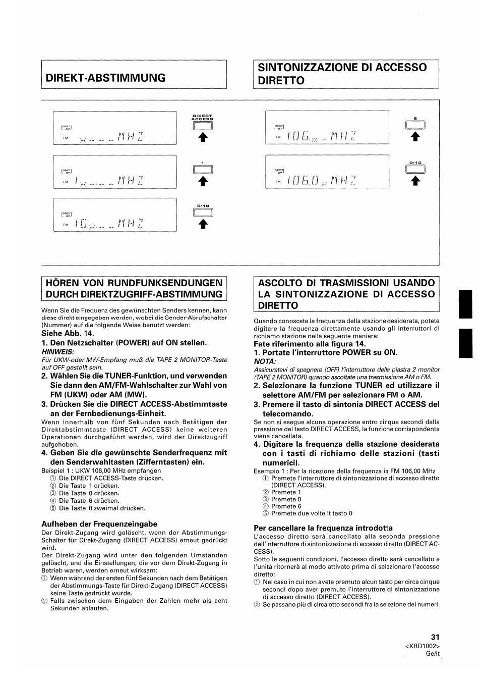 Sintonizzazione dl accesso diretto | Pioneer SX-209RDS User Manual | Page 31 / 130