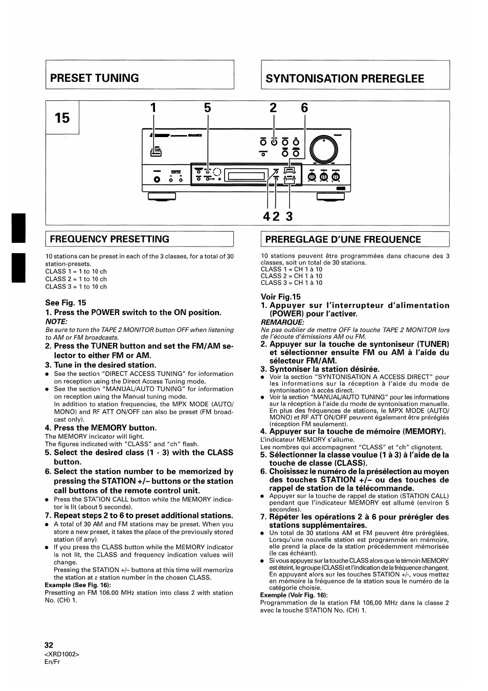 Frequency presetting, Prereglage d'une frequence, T 5 ô | Pioneer SX-209RDS User Manual | Page 32 / 130
