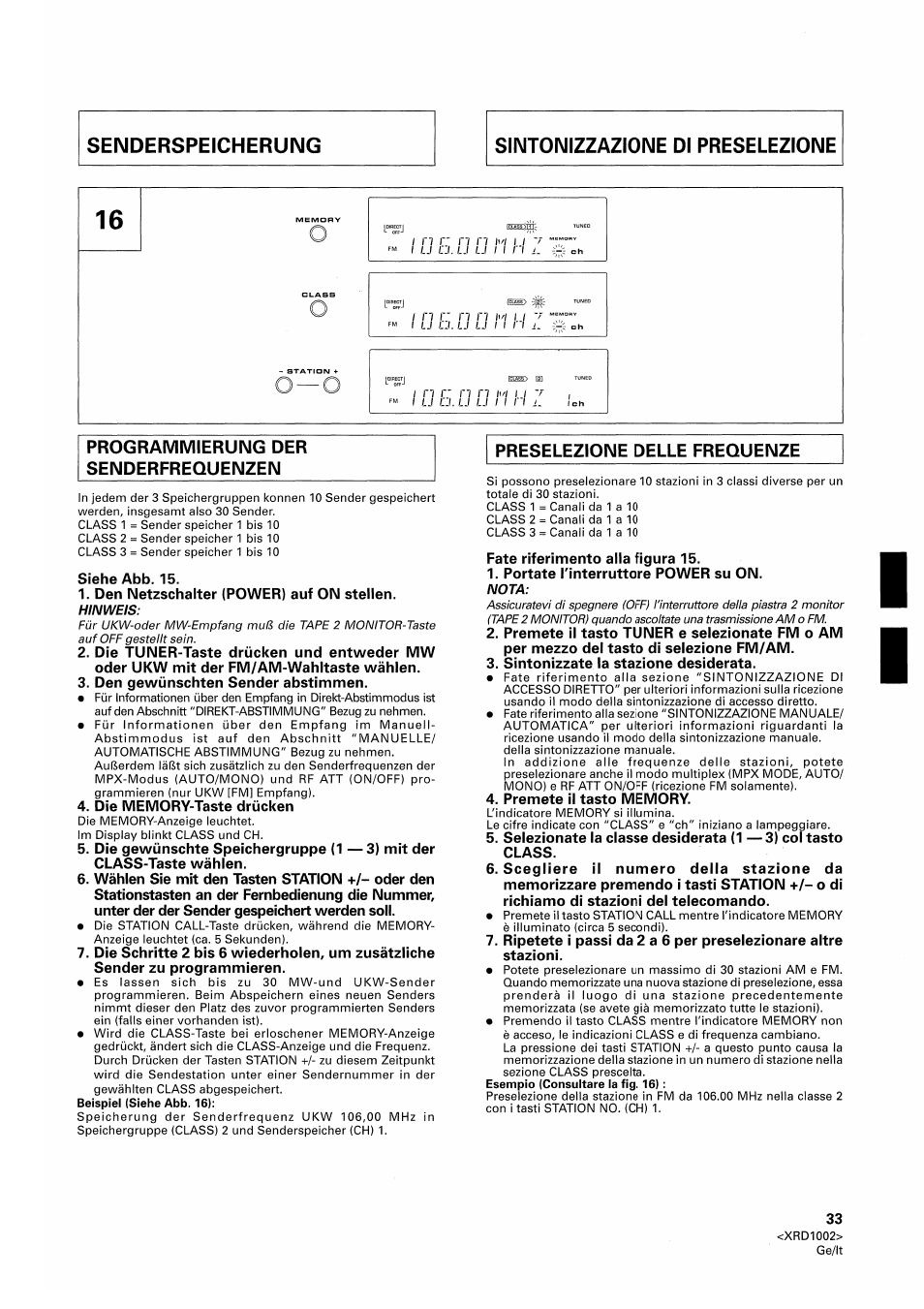Preselezione delle frequenze | Pioneer SX-209RDS User Manual | Page 33 / 130