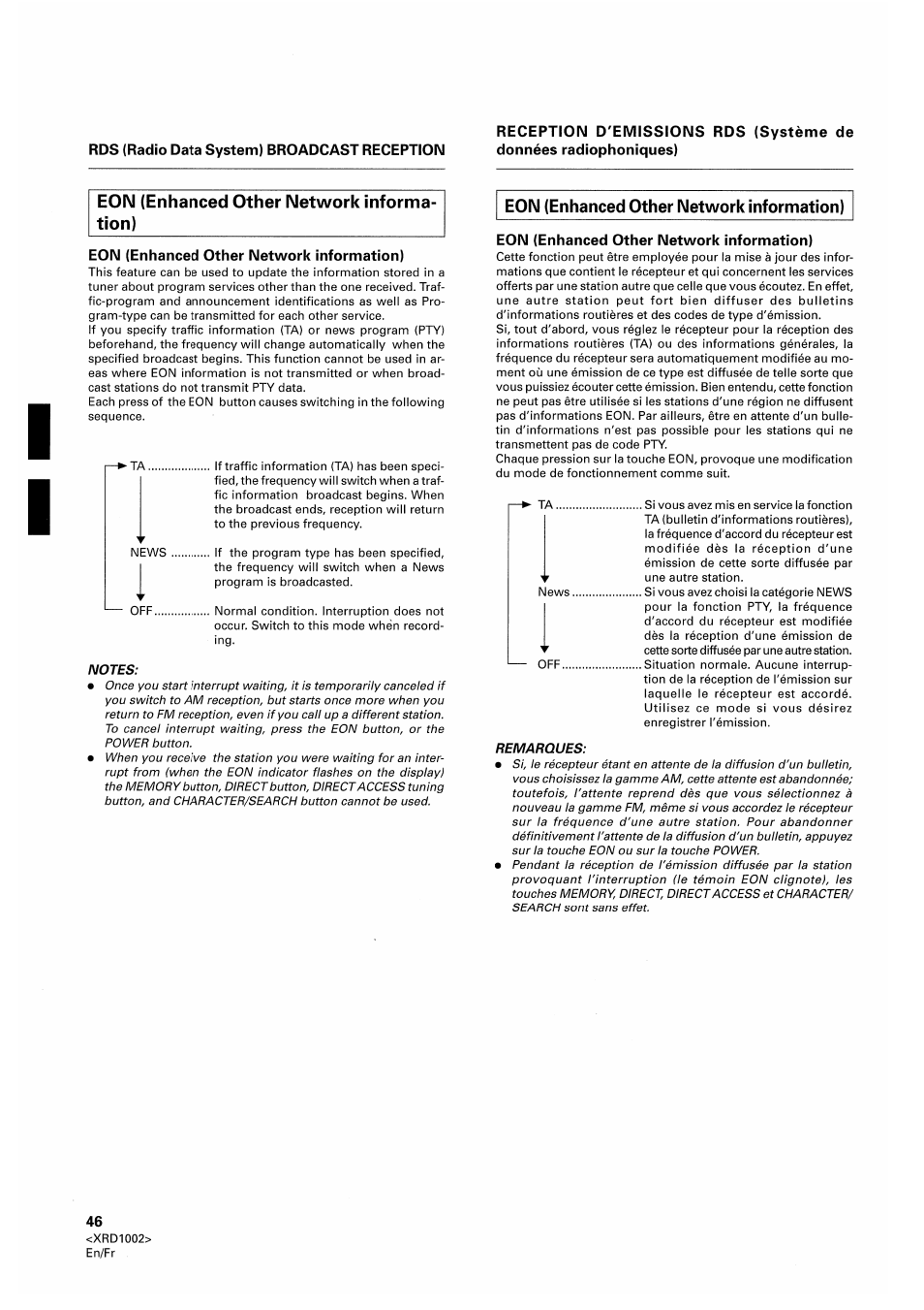 Eon (enhanced other network information) | Pioneer SX-209RDS User Manual | Page 46 / 130
