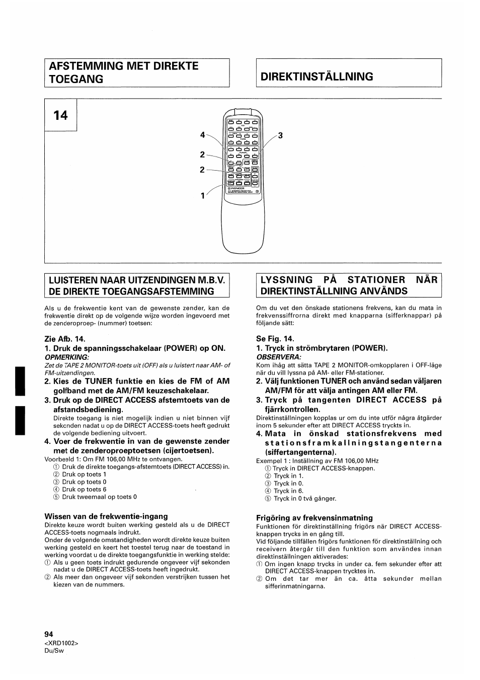 Afstemming met direkte toegang | Pioneer SX-209RDS User Manual | Page 94 / 130
