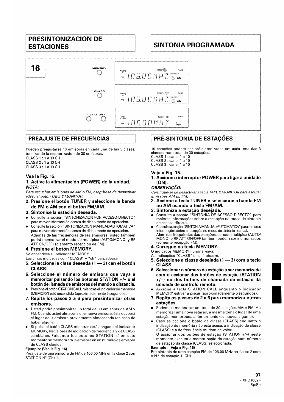 Presintonizacion de estaciones | Pioneer SX-209RDS User Manual | Page 97 / 130