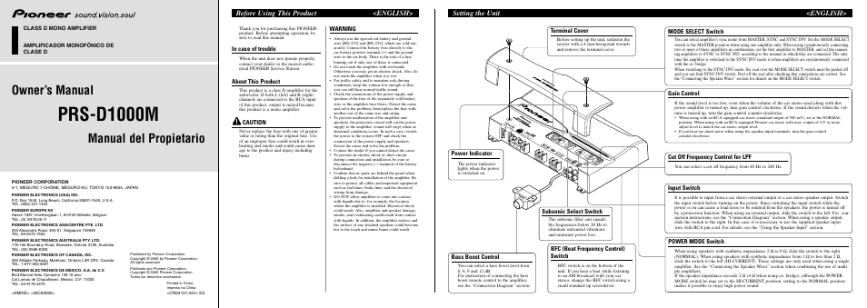 Pioneer PRS-D1000M User Manual | 8 pages