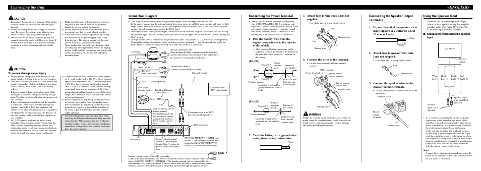 Connecting the unit <english, Connecting the power terminal, Connecting the speaker output terminals | Using the speaker input, Connection diagram | Pioneer PRS-D1000M User Manual | Page 2 / 8
