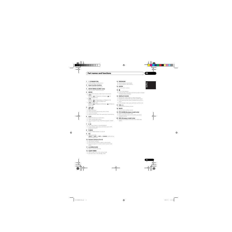 Part names and functions 02 | Pioneer X-EM21 User Manual | Page 11 / 76