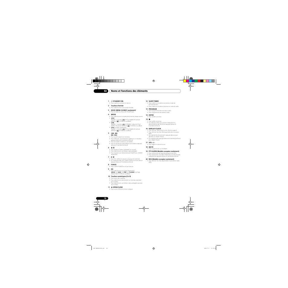 Noms et fonctions des éléments 02 | Pioneer X-EM21 User Manual | Page 36 / 76