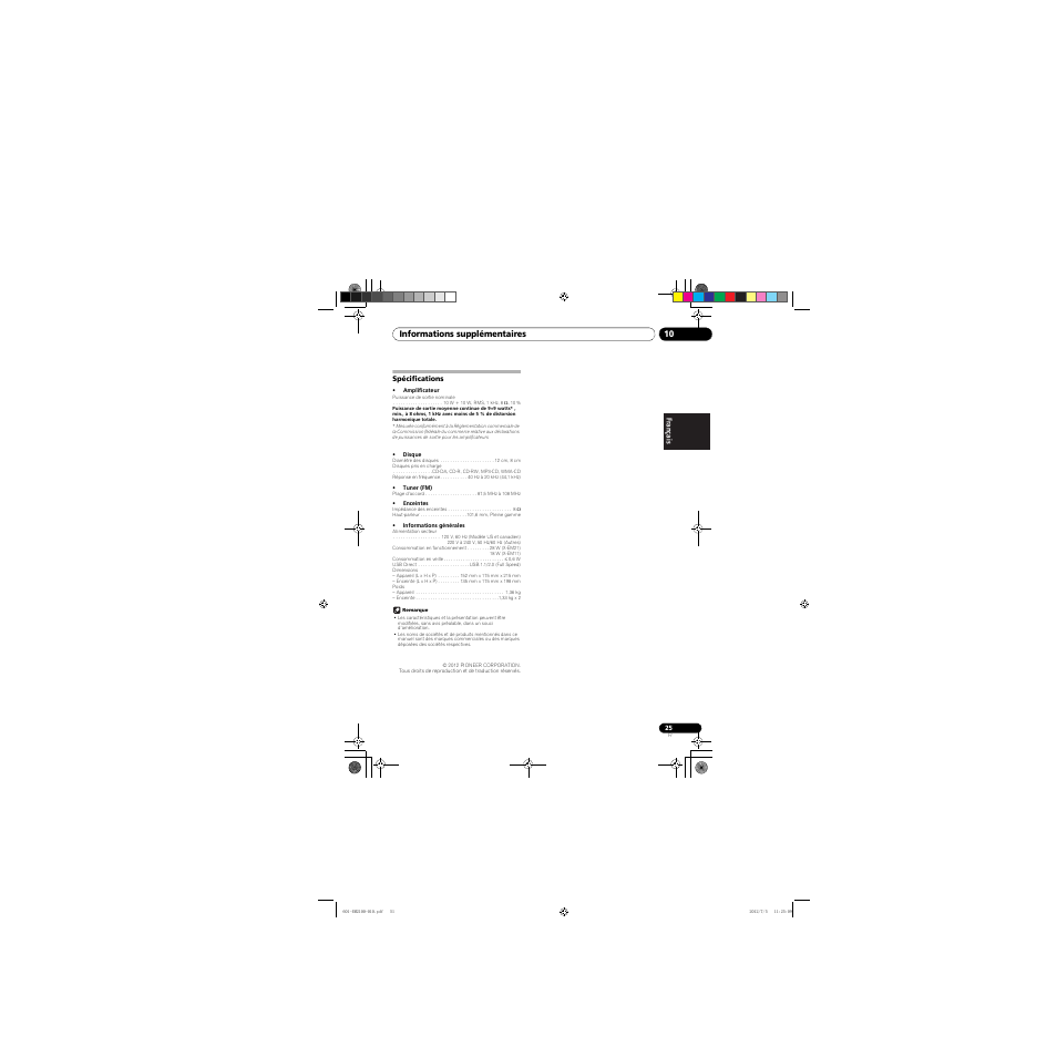 Spécifications | Pioneer X-EM21 User Manual | Page 51 / 76