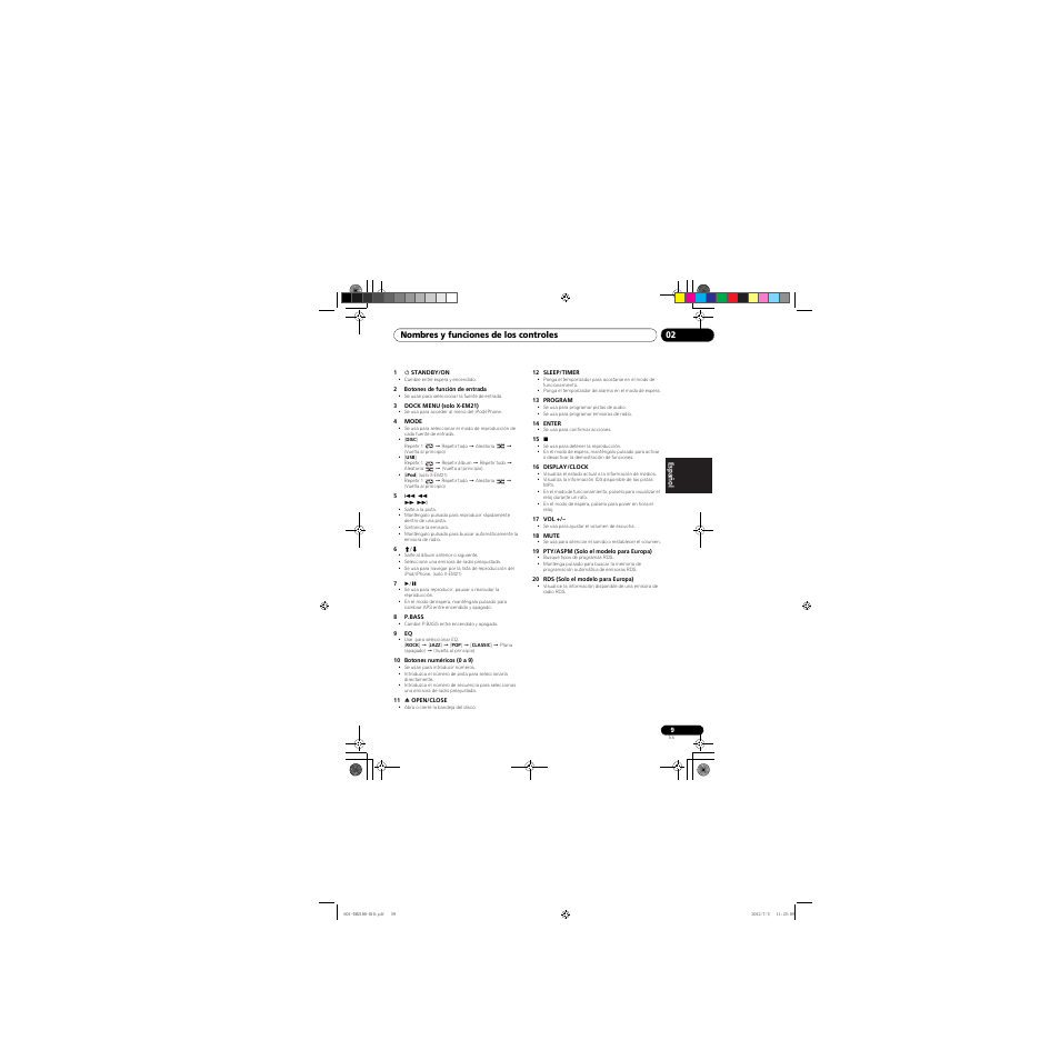 Nombres y funciones de los controles 02 | Pioneer X-EM21 User Manual | Page 59 / 76