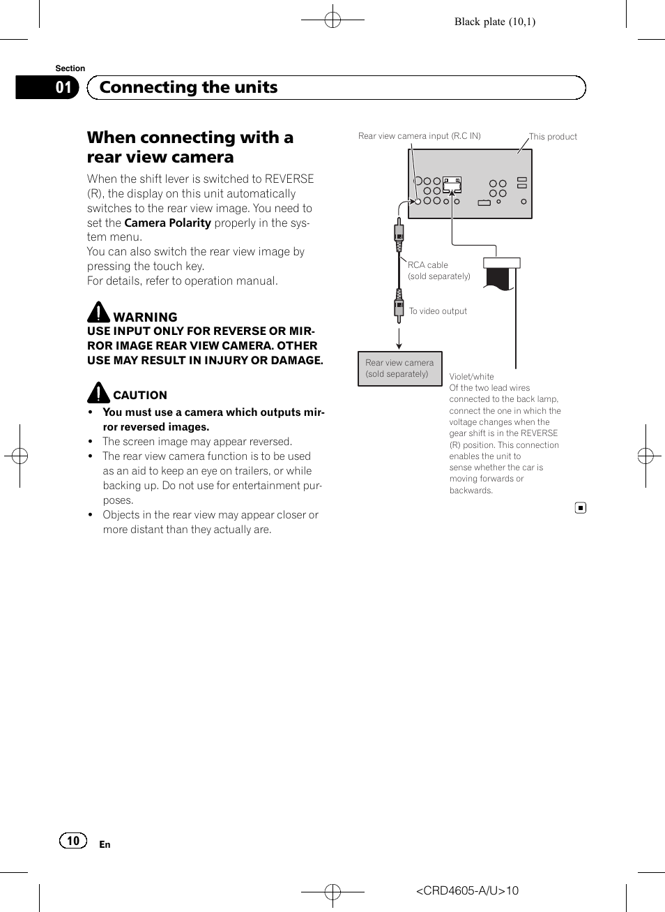 When connecting with a rear view camera, 01 connecting the units | Pioneer AVH-8400BT User Manual | Page 10 / 88