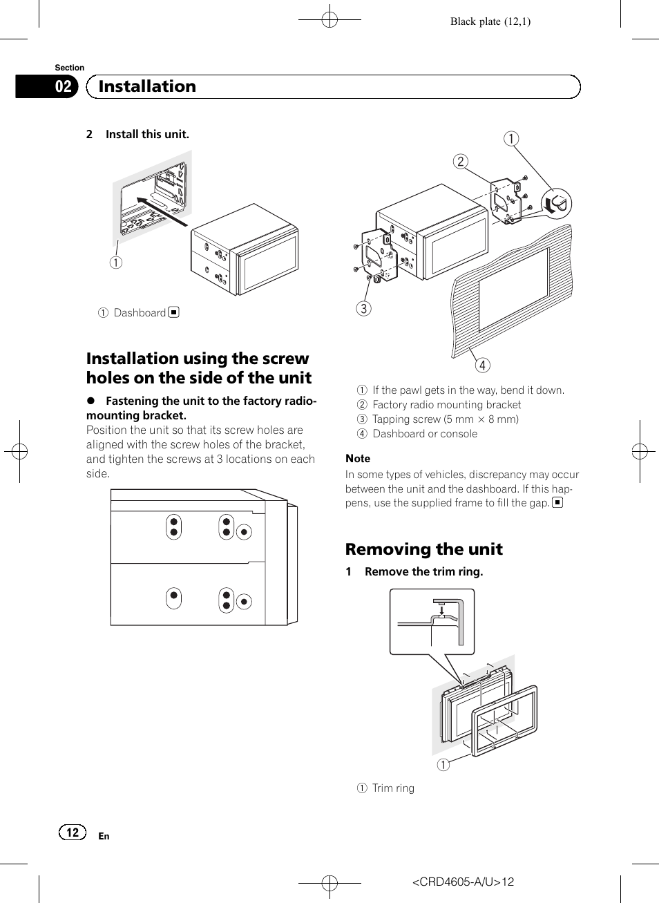 Removing the unit, 02 installation | Pioneer AVH-8400BT User Manual | Page 12 / 88